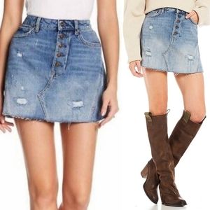 FREE PEOPLE Distressed Denim Button Fly Miniskirt Sz 27